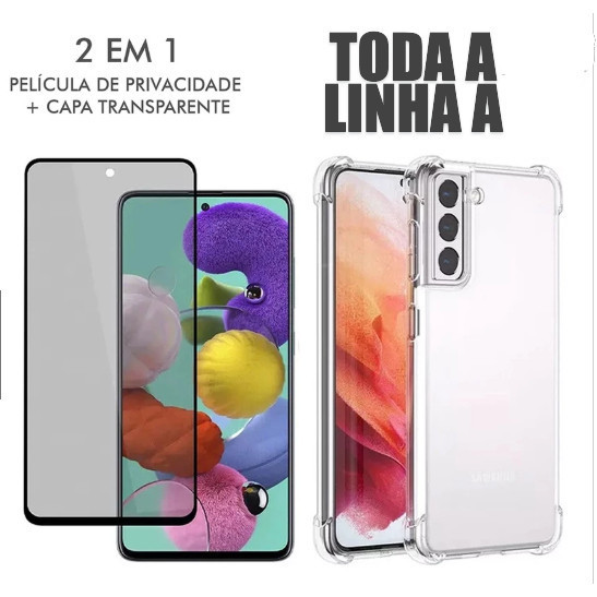 PELÍCULA PRIVACDADE+CAPA ANTI SPY PROTÇÃO TELA VIDRO TEMPRDO SAMSUNG A52 A53 A54 A55 A70 A71 A72 A73