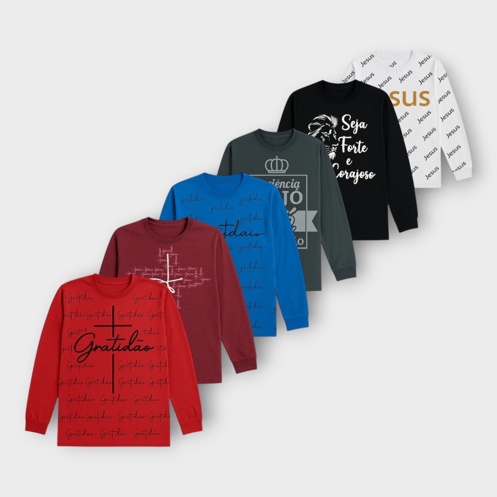 Kit Economico 10 Camisetas Catolica Religiosa Juvenil Meninas Manga Longa Atacado