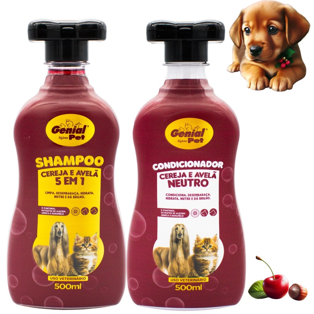 Kit Shampoo e Condicionador Pet Cachorro Gato Cereja Avela