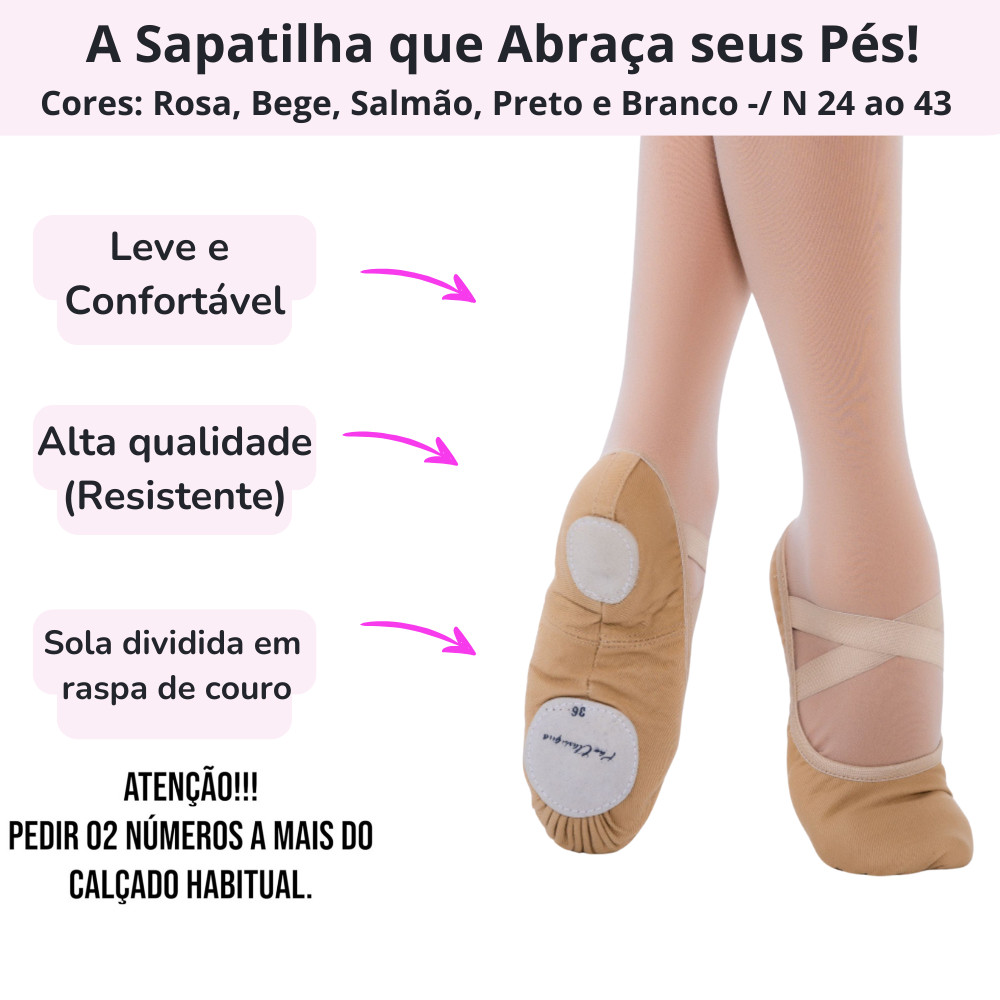 Sapatilha para Dança e Ballet, Meia Ponta, Lona Resistente 24 ao 43, Sapatilha ballet meia ponta, Últimas Unidades