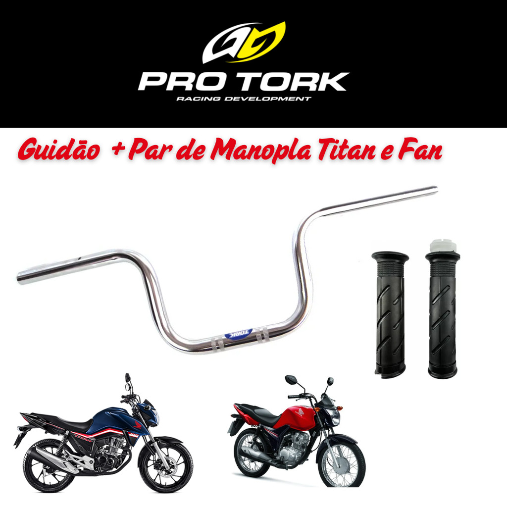 Guidão Bike Moto CG Fan Titan 125 150 160 14 a 21 Mod Original Pro Tork + Par de Manopla em Oferta na Shopee