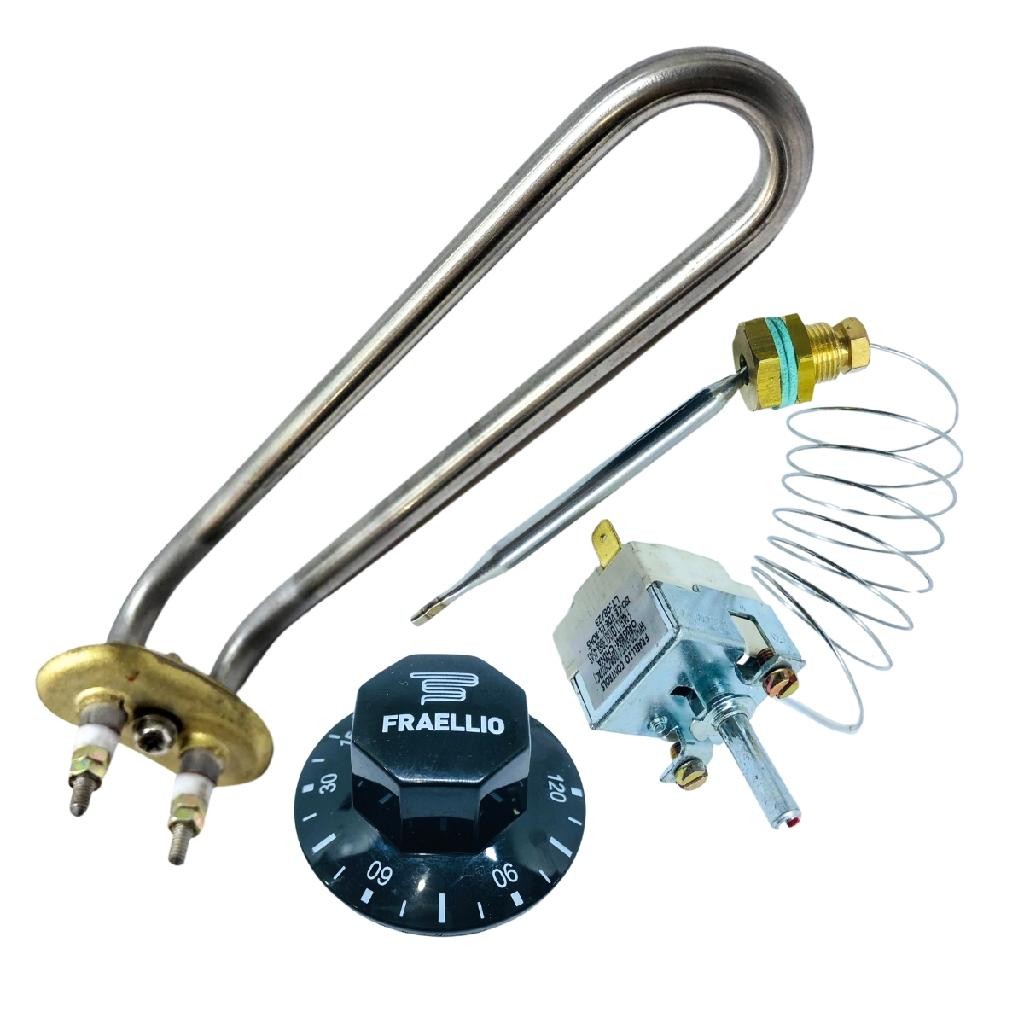Kit Resistencia Elétrica 1300w 110v + Termostato 120 Graus com Rosca para Cafeteira Industrial