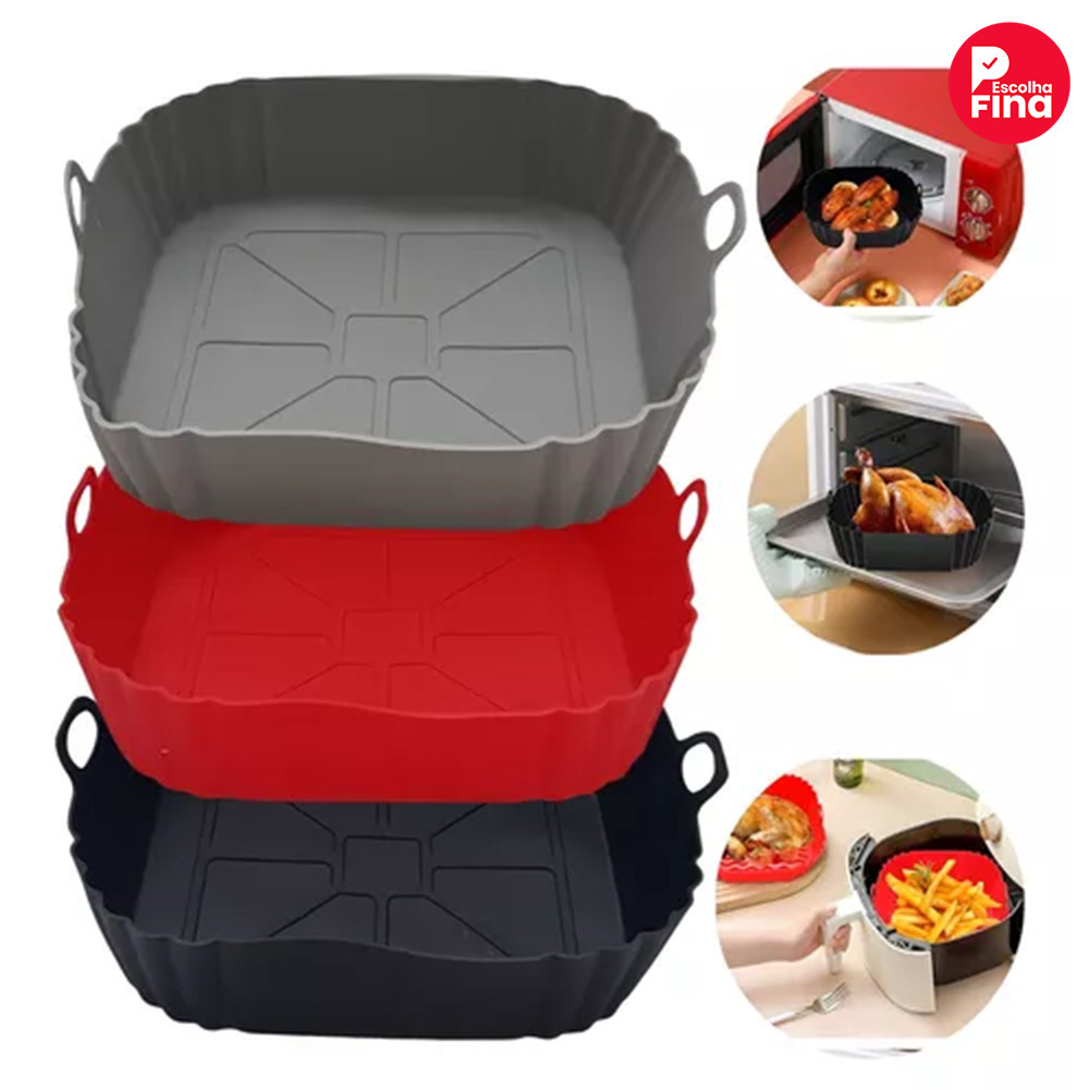Forma Silicone Reforçada Quadrada 19cm Air Fryer 4~6 Litros Durável Resistente