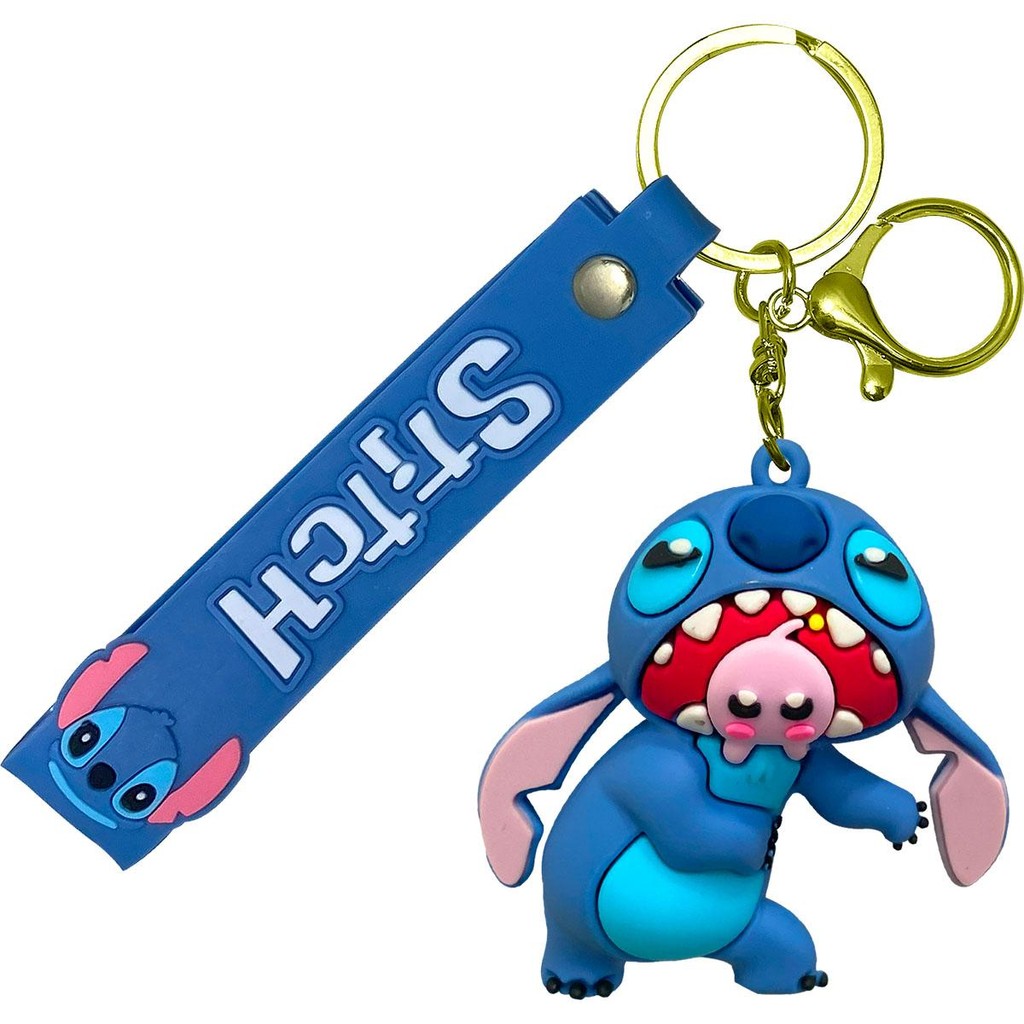 Chaveiro Stitch Chave Carro 3d Emborrachado com Alça Azul 