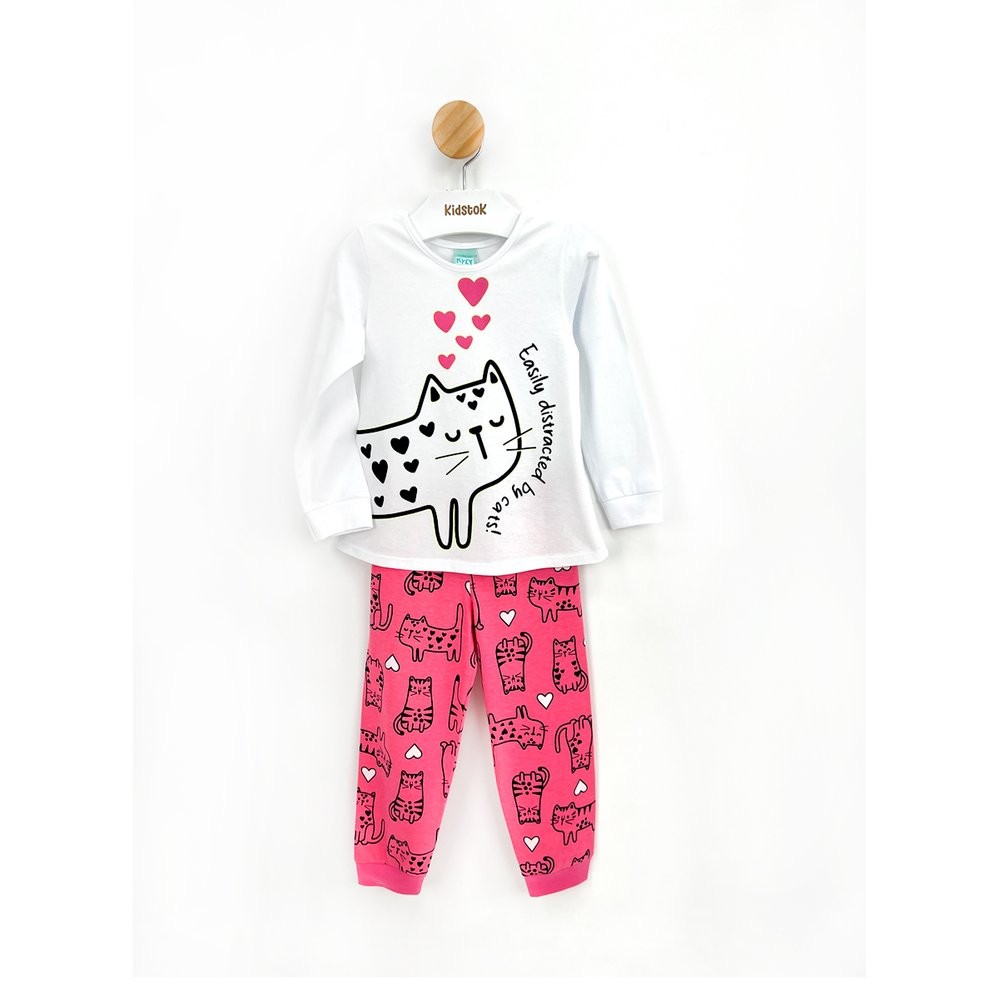 Pijama Menina Manga Longa Gatinho Corações Brilha no Escuro - Kyly em Oferta na Shopee