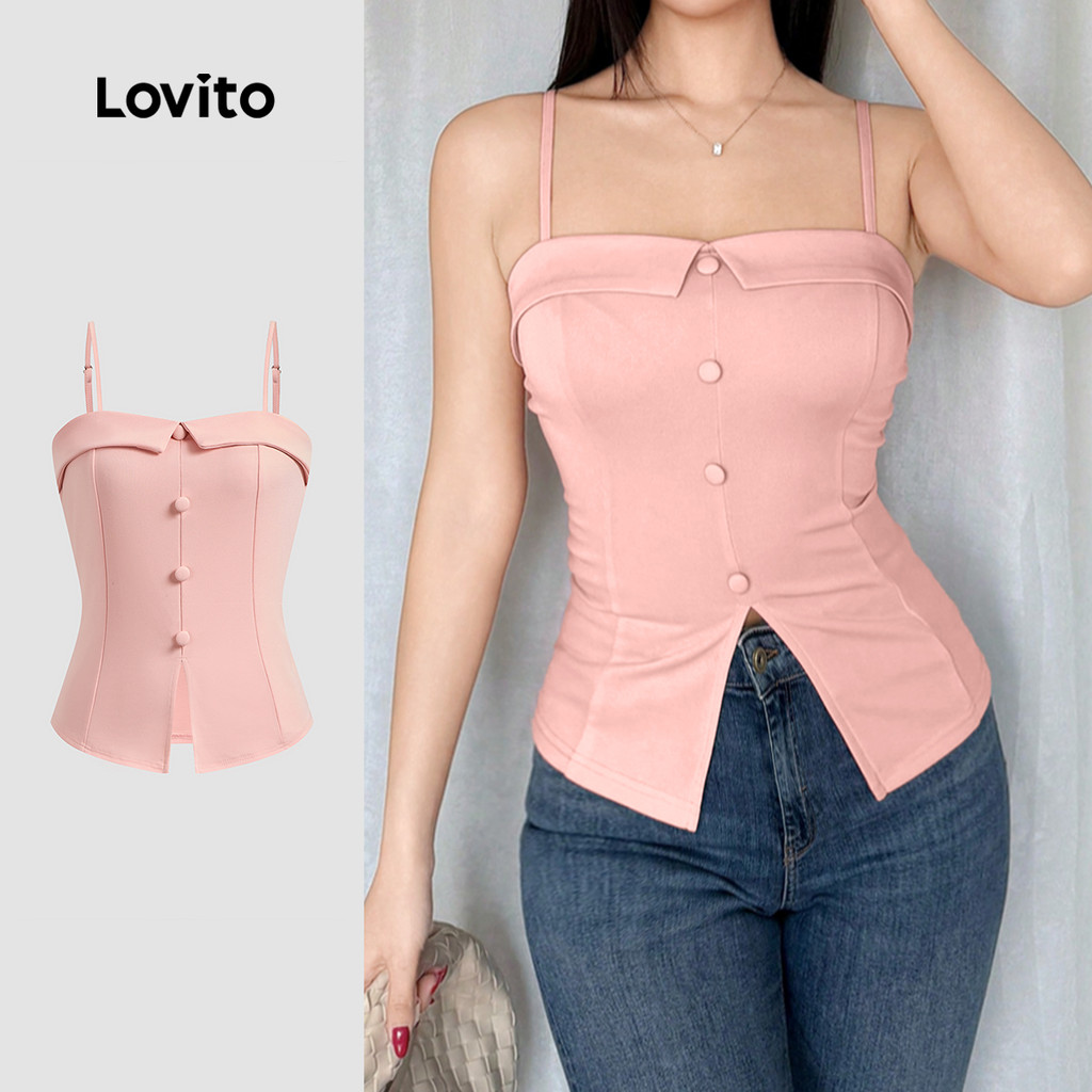 Lovito Top Elegante Com Botões Lisos E Regata De Verão/primavera Para Mulheres L131ED246 em Oferta na Shopee