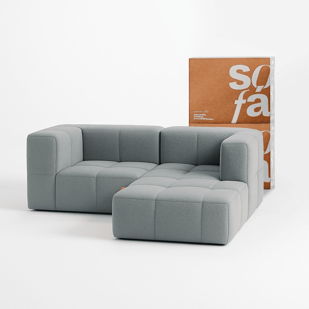Sofá 2 lugares na Caixa modular em Boucle com 2 Braços e 1 Chaise em Oferta na Shopee