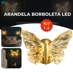 Luminária Arandela Borboleta Led Cristal Dourada de Luxo Moderna Luz para Parede Bivolt