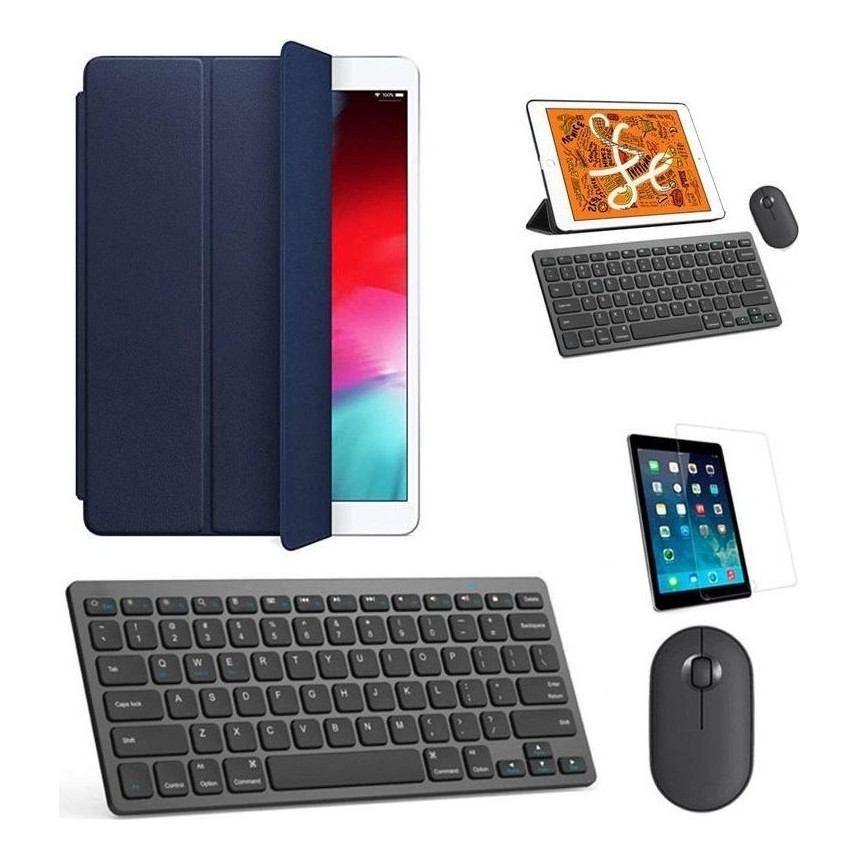 Kit Capa Case Azul Tecl, Mouse Preto, Pel -iPad Mini 6 -8,3