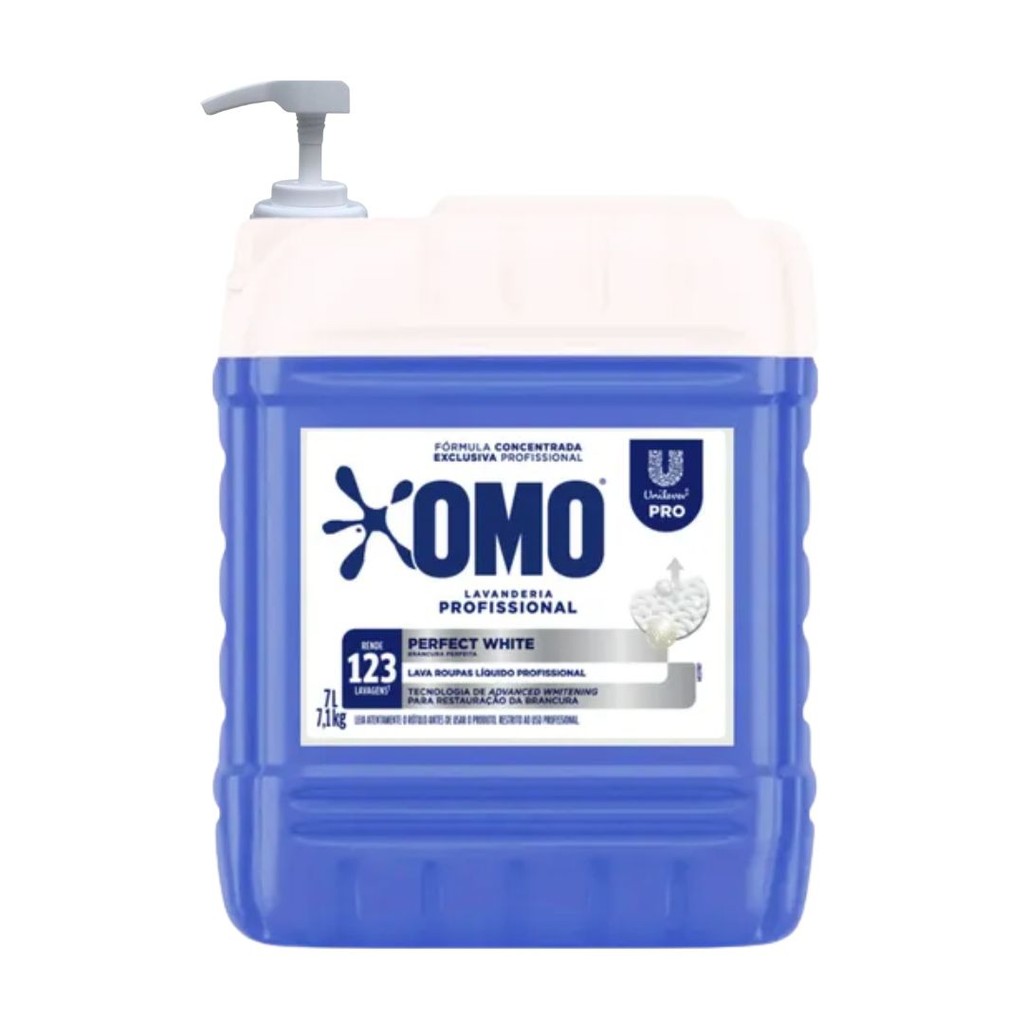 Detergente Líquido Lava-Roupas Perfect White 7 Litros OMO com Válvula Pump