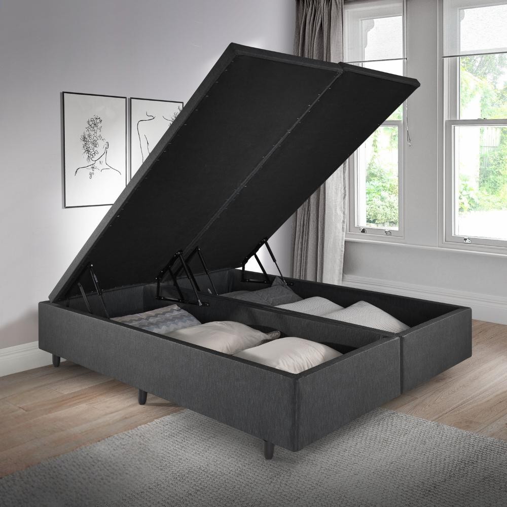 Base Box Baú King 193x203 cm Courino Linho Preto