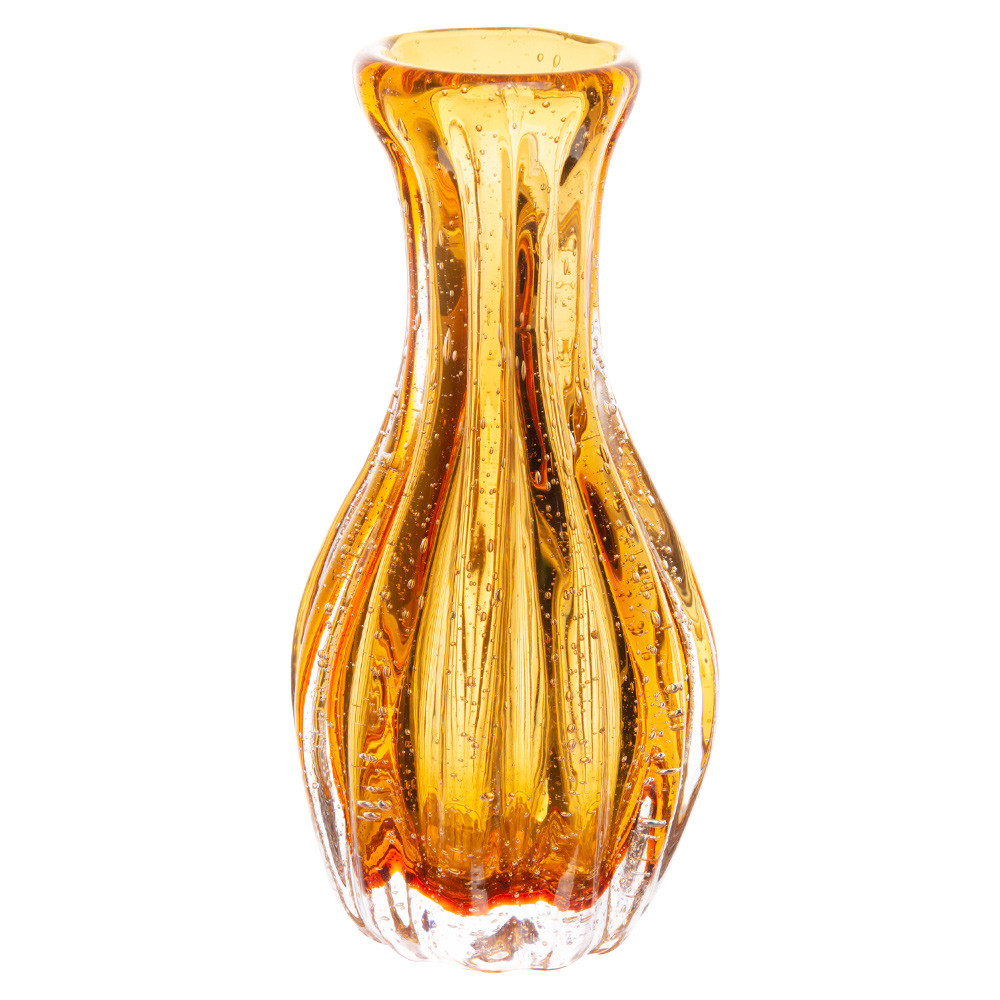 Vaso de Plantas Flores Italy Vidro Murano Âmbar Laranja 9,5x20cm Wolff