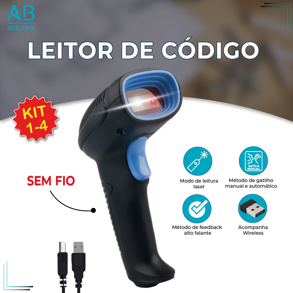 Leitor De Código De Barras Scanner Laser Sem Fio USB Wireless Leitura 1D/2D Leitor de Qr Code e Código de Barras em Oferta na Shopee