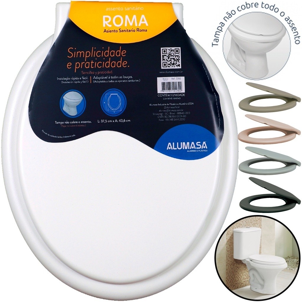 Assento Sanitário Roma Oval Tampa De Vaso Universal (Compatível C/ Todas As Marcas) Alumasa/Herc em Oferta na Shopee