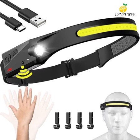 Imagem Lanterna de Cabeça Recarregável Led Corpo Motion Camping Torch Light Lamp Com Usb