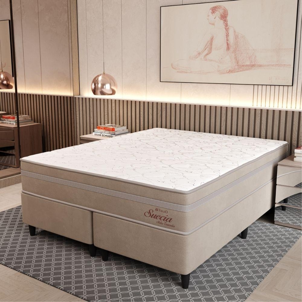Cama Box Queen (158X198) D26 Creme Suecia Pocket Topazio Colchões - Home & Living
