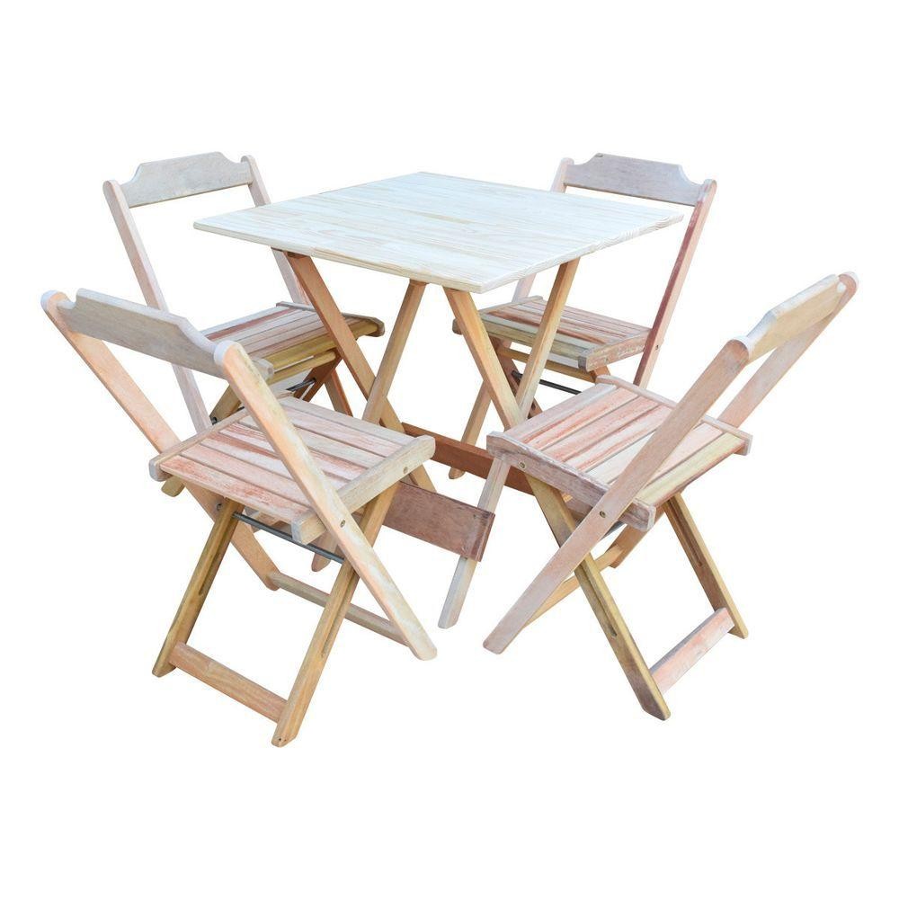 Conjunto De Mesa 70X70 Dobrável Em Madeira Padrão Com 4 Cadeiras Sem Pintura/Crua - Marrom