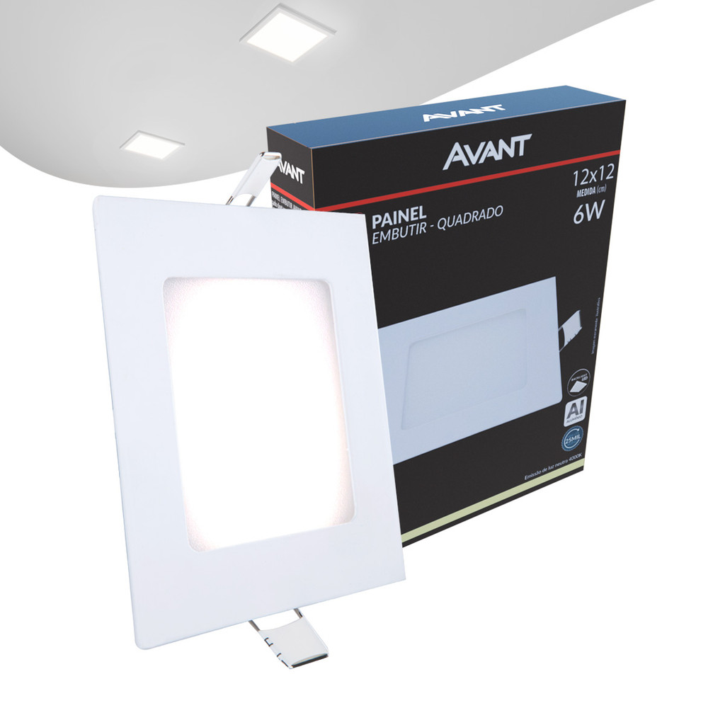 Painel Plafon Led Alu 6w 4000k Emb. Quadrado 110v/220v 12cm Avant