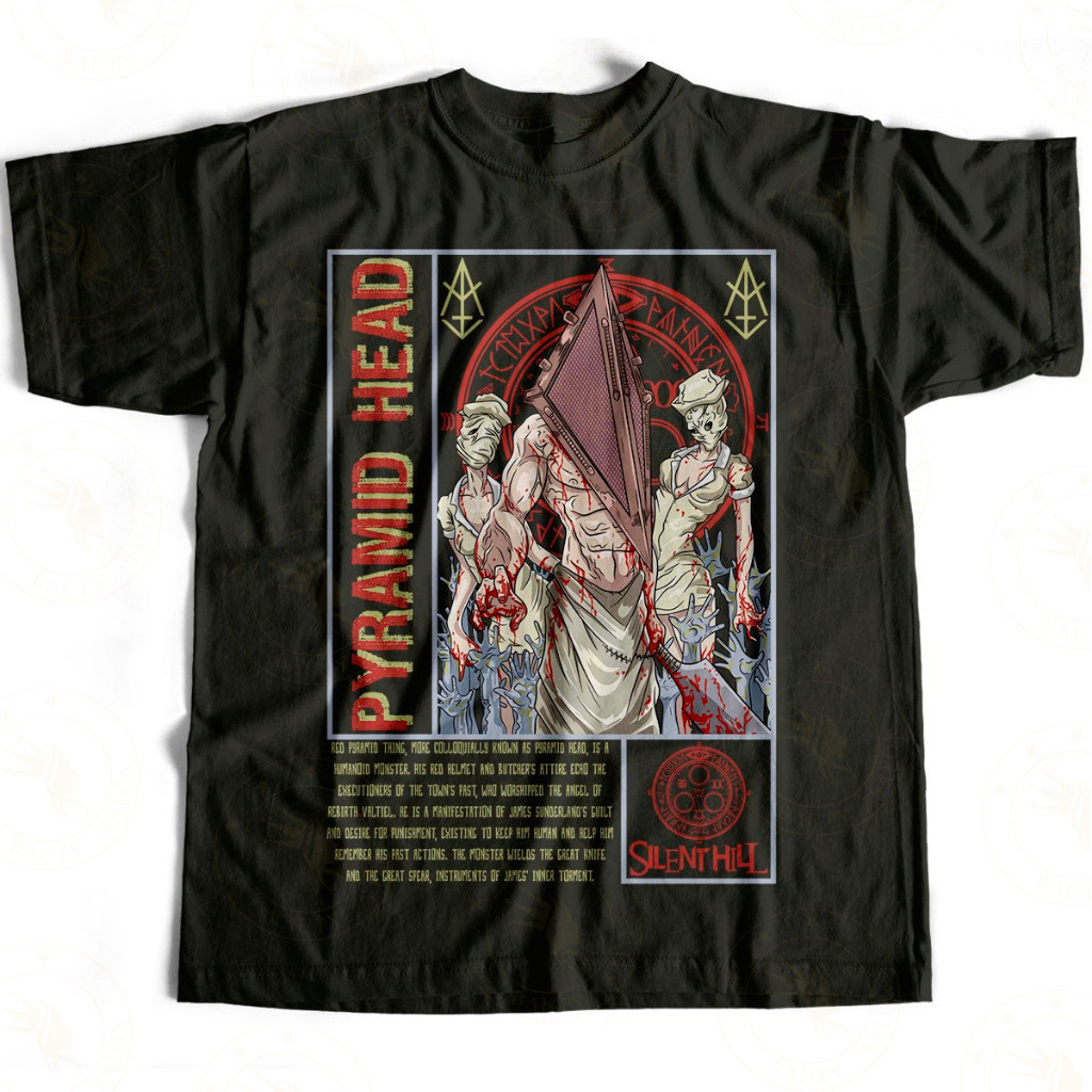 Camiseta Básica Pyramid Head Silent Hill 100% Algodão Estilo Casual Inspirada no Jogo de Terror Clássico