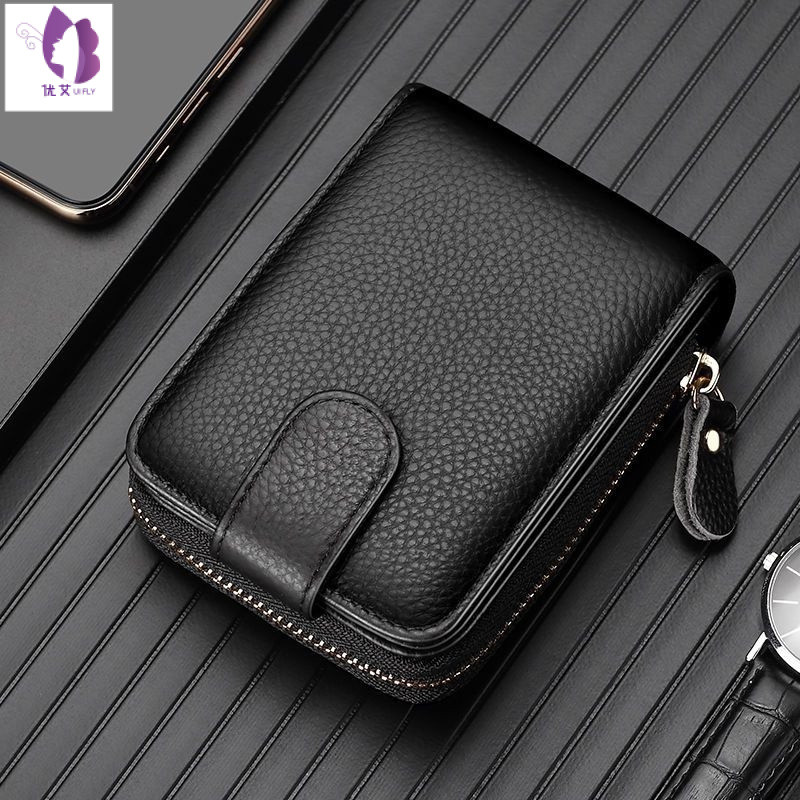 Titular do cartão de visita Carteira de couro genuíno carteira carteira carteira carteira crédito homem e mulher com zíp