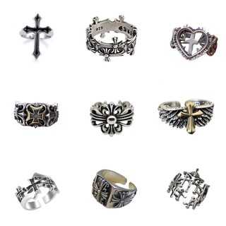 Anel De Abertura De Corações Cromados Punk Gótico Para Homens Crucifixo Anéis Ajustáveis Joias Diárias Masculinas