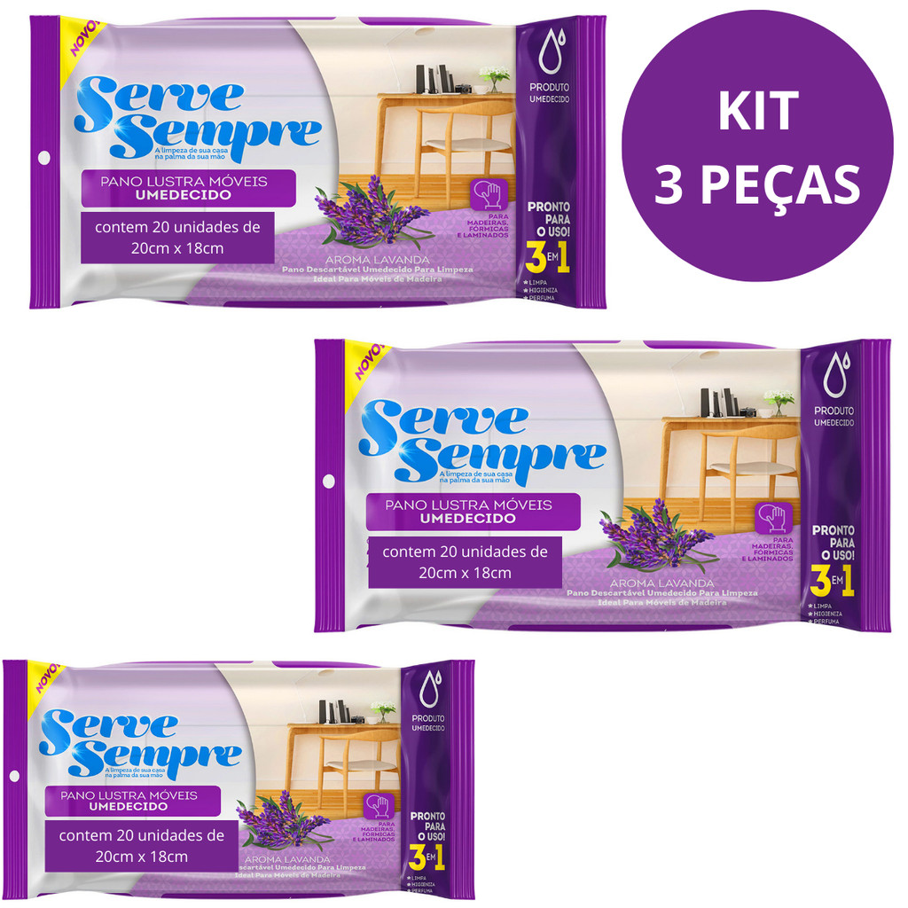 KIT 3 Lenço umedecido tolha lustra moveis limpeza lavanda