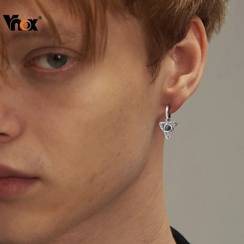 Brincos De Argola Incrustados De Aço Inoxidável Com Nó Celta Exclusivo Vnox Para Homens , Joias Da Moda , Presentes De N - Fashion Accessories