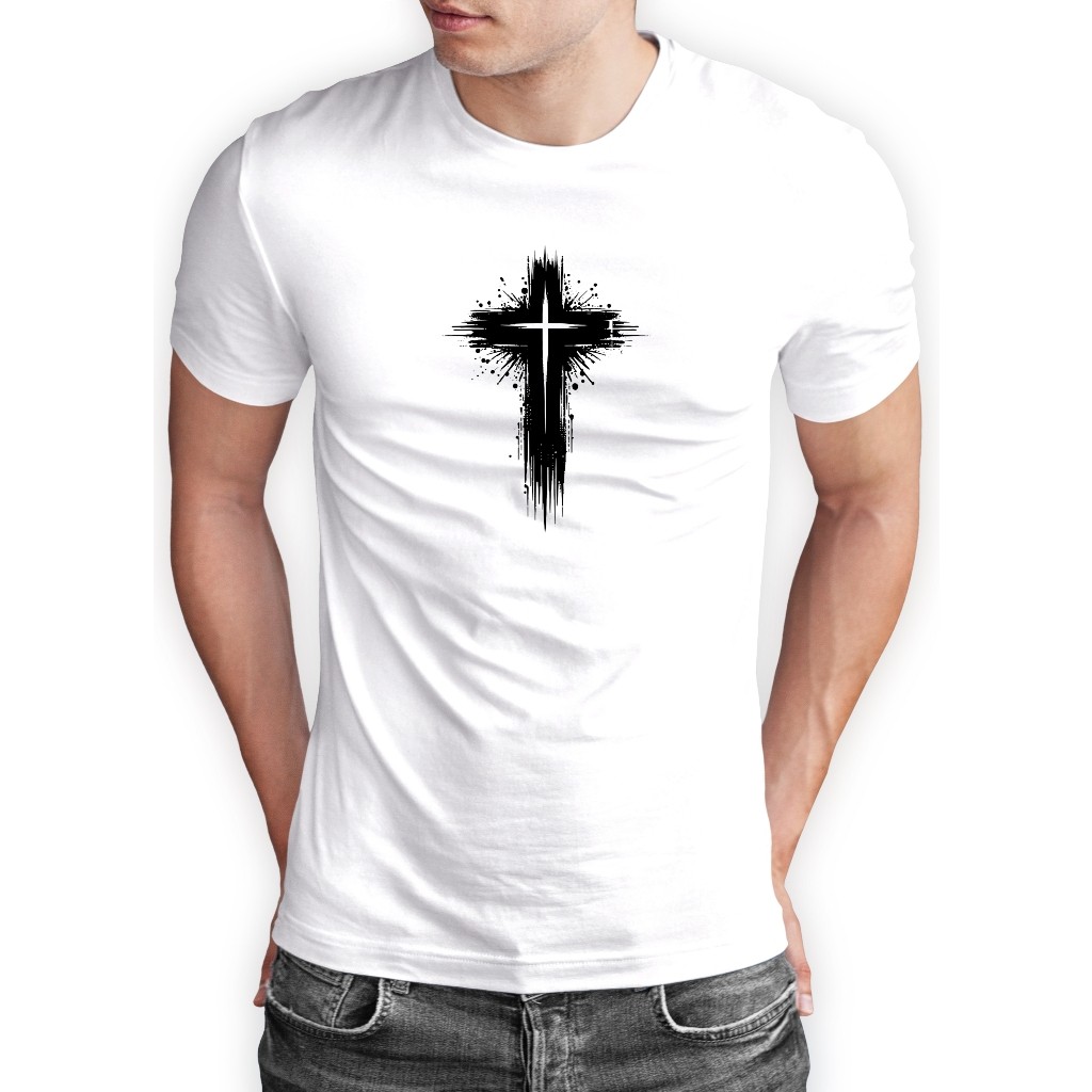 Camiseta Unissex Cruz Peito Graphic, Confortável e Estilosa, Casual Moda Cristã 100% Algodão