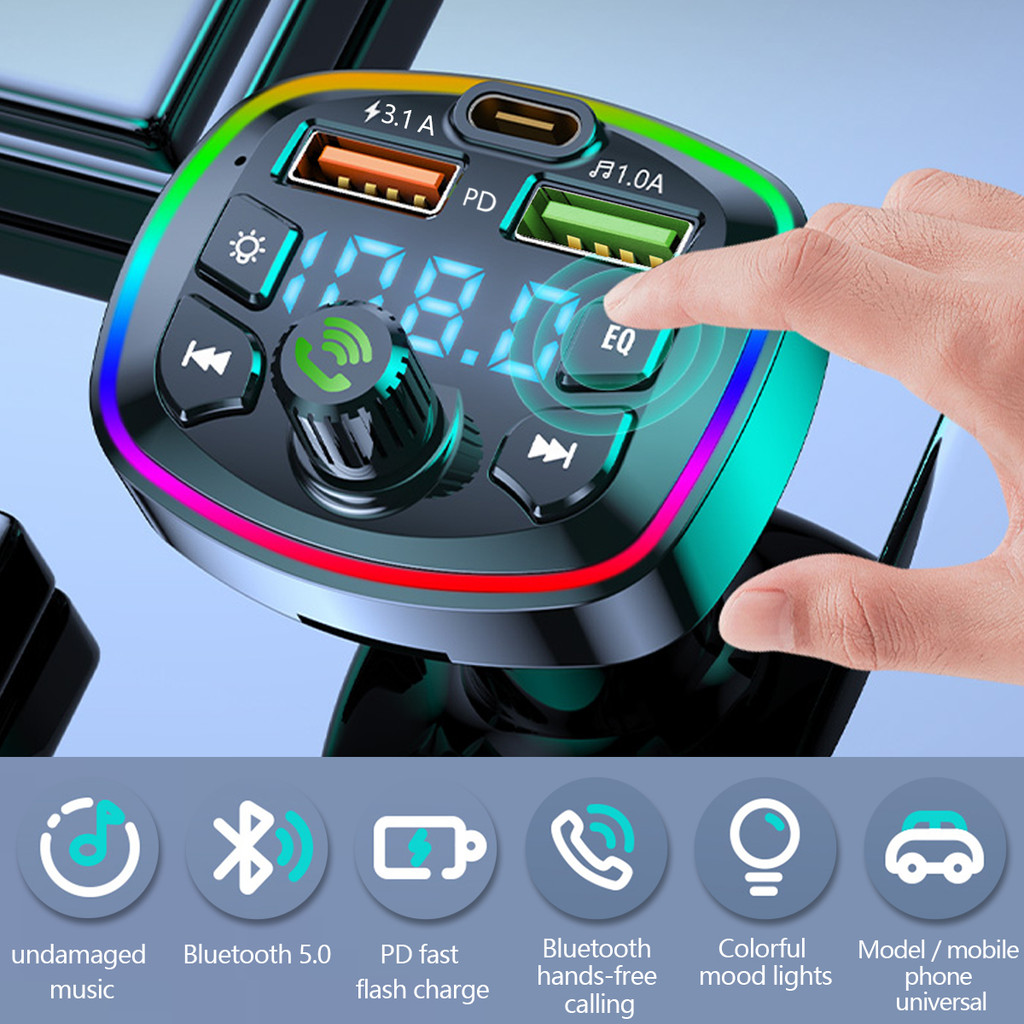 Adaptador Bluetooth Para Carro Transmissor FM, Bluetooth 5.0, Dual USB, Carregador Tipo-C, Leitor MP3, Formato, Disco U,