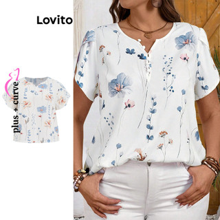 Lovito Blusa Plus Size Curve Elegante Floral Flores Jacquard para Mulheres LBL16551 em Oferta na Shopee