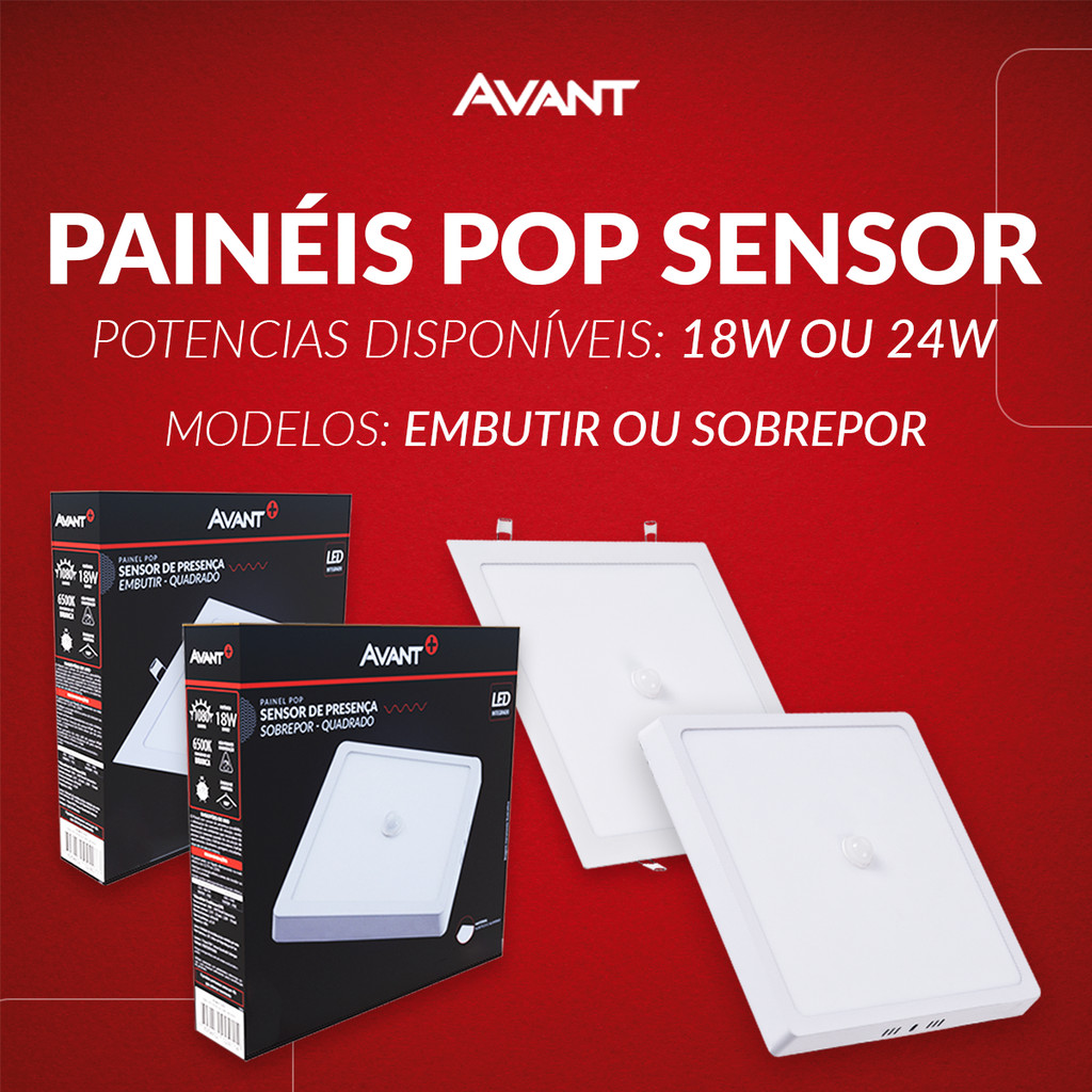 Painel Led Pop Sensor Quadrado 18w ou 24w 6500k Luz Branco Frio Bivolt 110v/220 Branco Avant em Oferta na Shopee