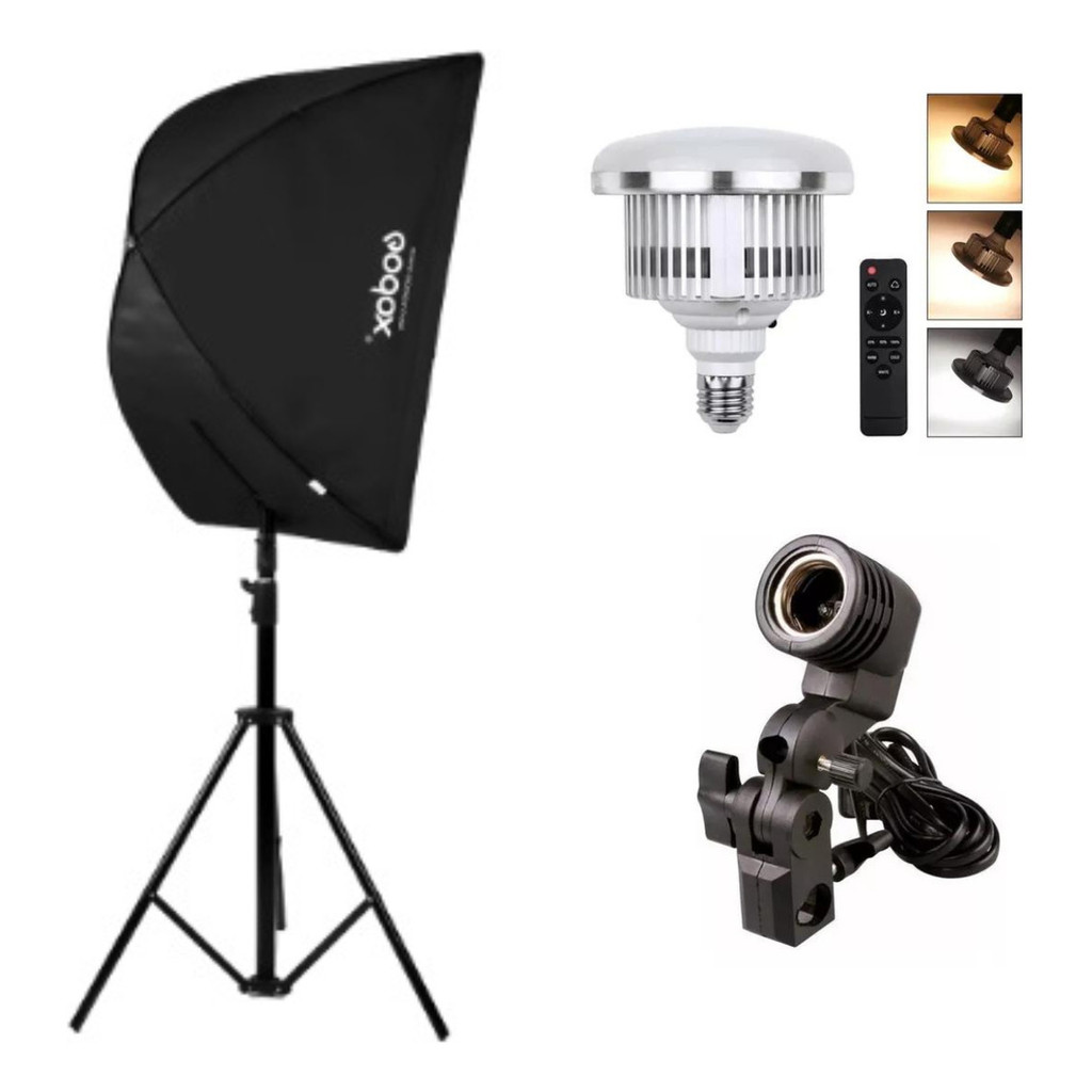 Kit Softbox Godox 60cm C/ Grid + Tripé + Suporte + Lâmpada em Oferta na Shopee