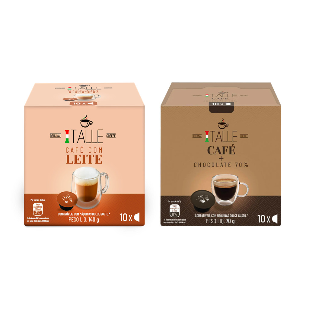 Cápsula Dolce Gusto Café Com leite e  Chocolate Cacau 70%  Italle 20 Und em Oferta na Shopee