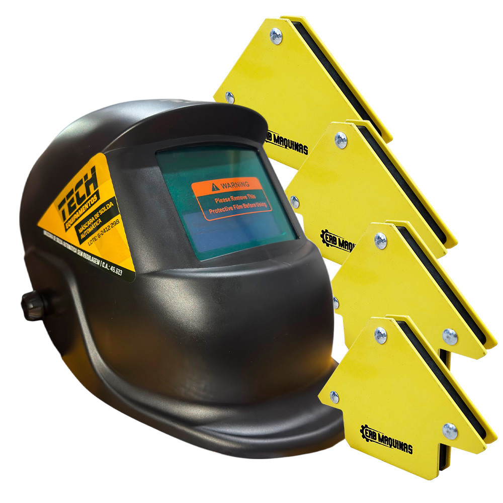 Imagem Máscara Capacete de Solda Automática + 4 Esquadros Magnéticos 10kg Profissional