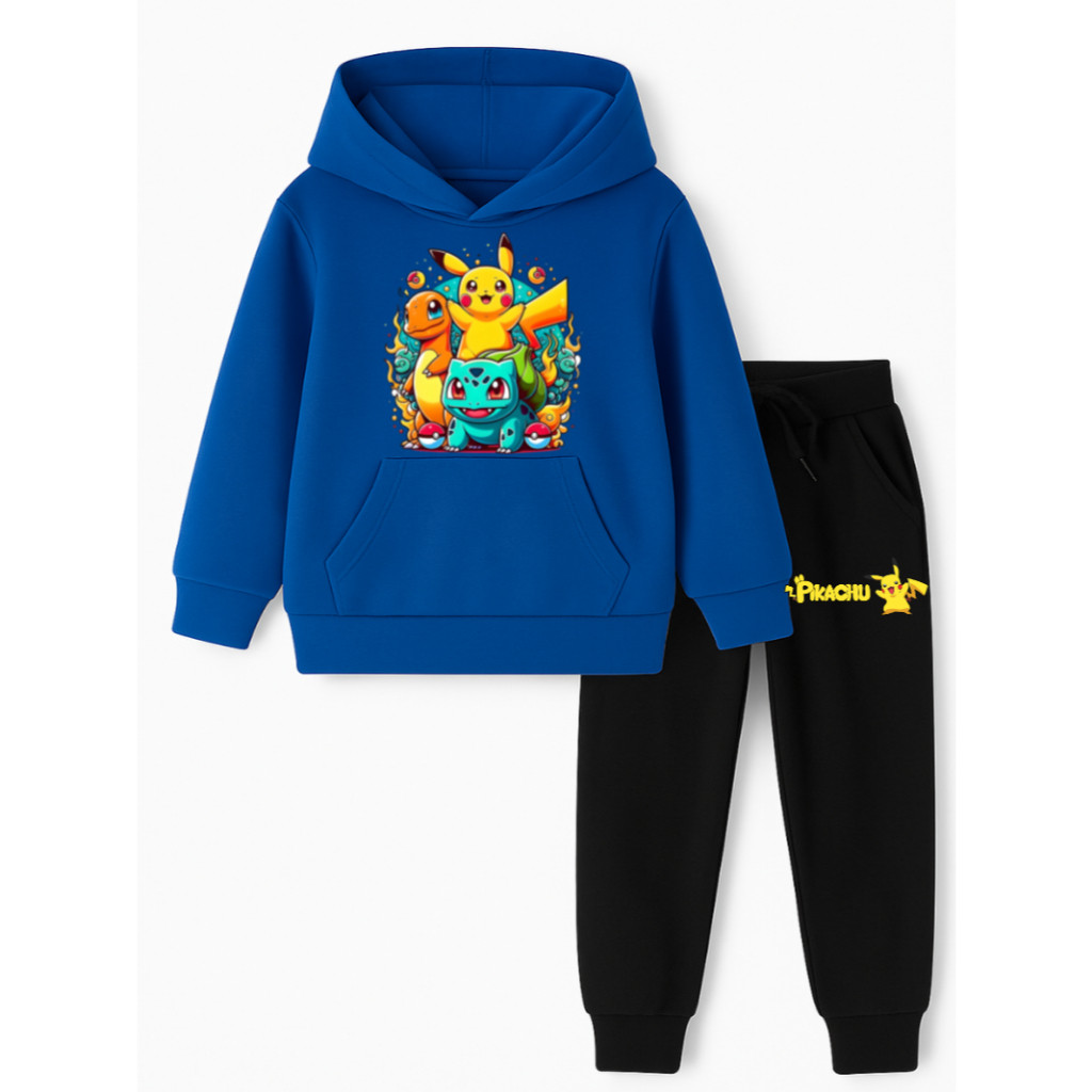 Conjunto Pokémon Infantil Pikachu Jogo Game Moletom e Calça de Moletom Algodão Menino Menina Casual Inverno