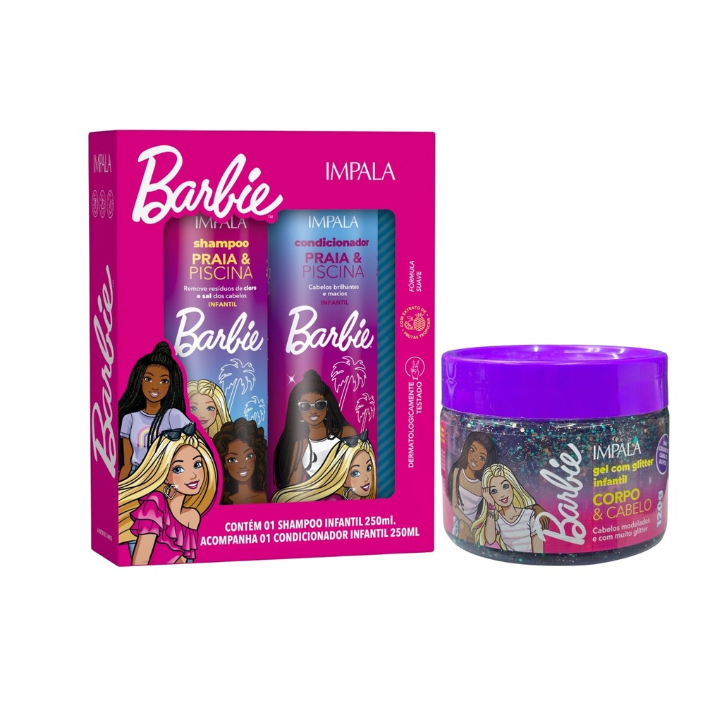 Kit Shampoo Condicionador Gel Praia Barbie Infantil Impala