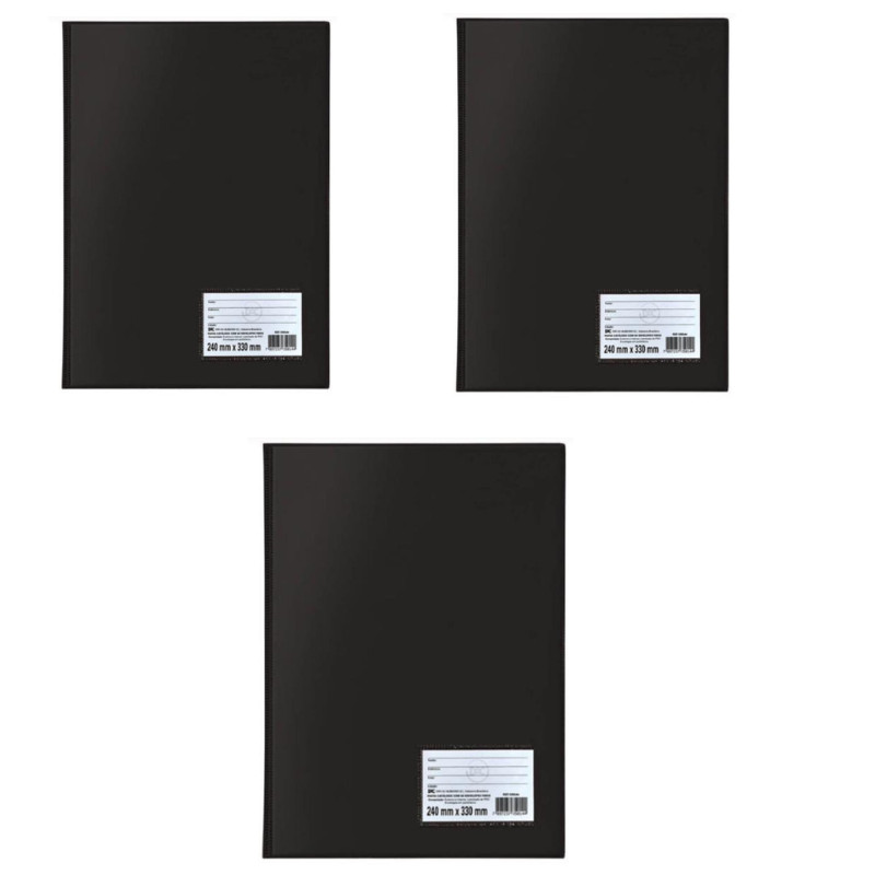 Kit com 3 Pasta Catalogo 50 envelopes, preta ACP