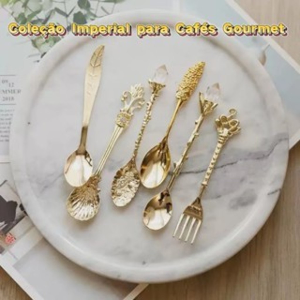 Kit 6 Colheres Vintage para Café Gourmet - Acabamento Ouro Antigo Resistente em Oferta na Shopee