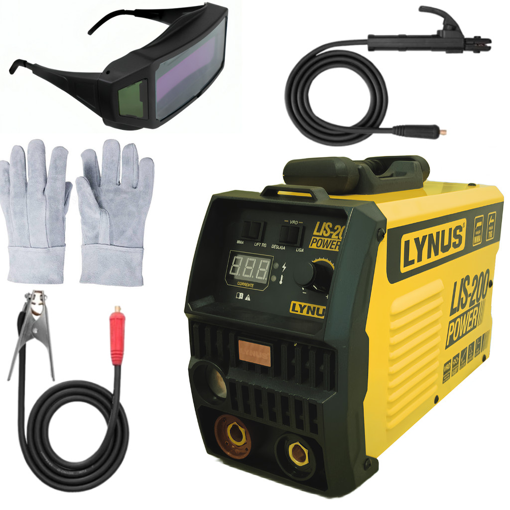Inversora de Solda LIS-200 Lynus + Óculos Automático + Luva de Raspa
