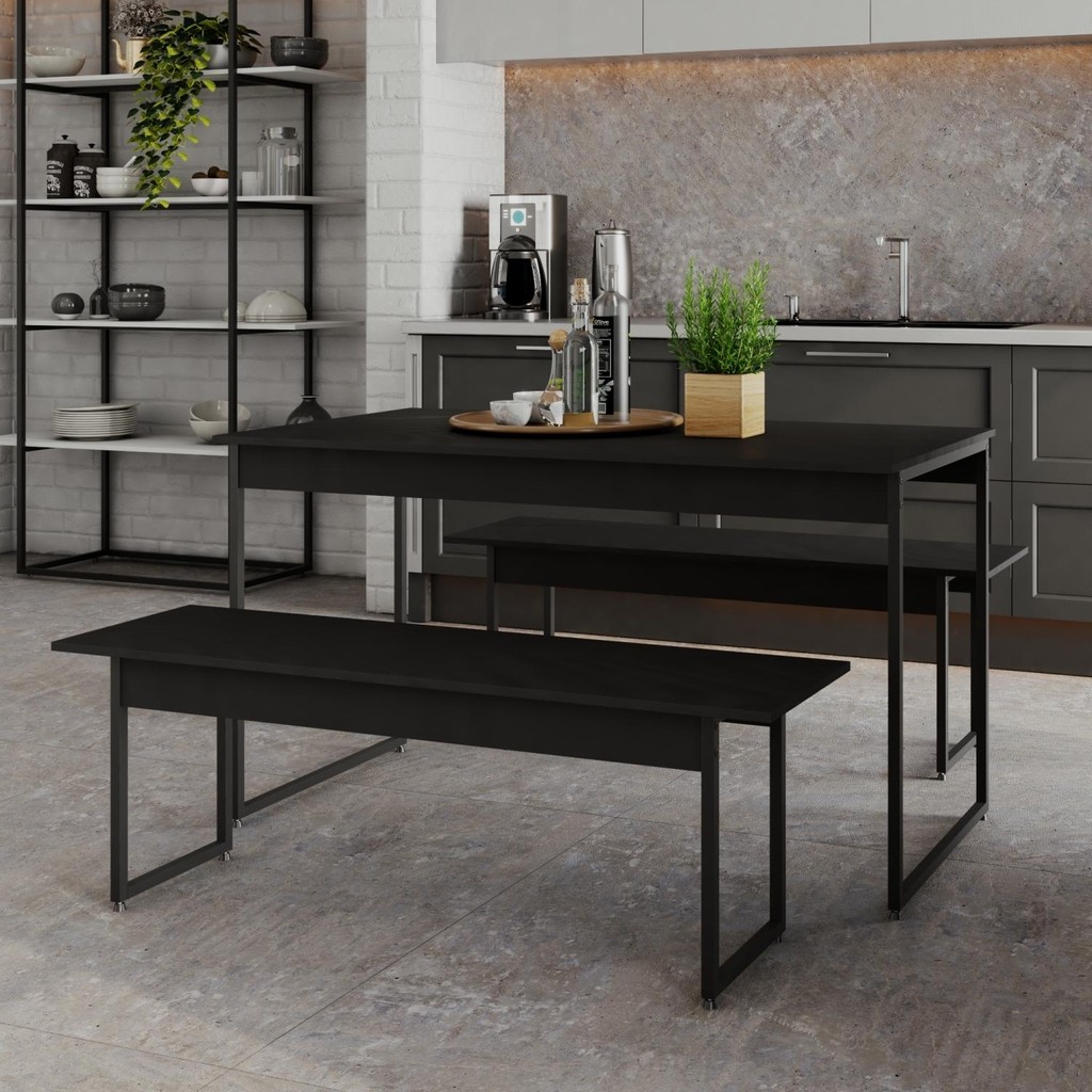 Mesa de Jantar com 2 Bancos Estilo Industrial TUB 