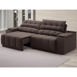 Sofá com Porta Copos Carregador USB Ret Rec Samurai 2,00m Velosuede Chocolate - NETSOFAS