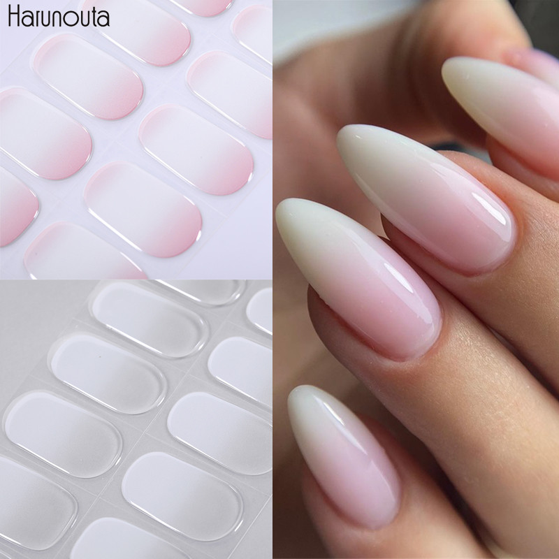 Harunouta Opala Geléia Semi Curada Gel Prego Envolve Rosa Gradiente Adesivo De Unhas Capa Completa Imprensa Em Decalque