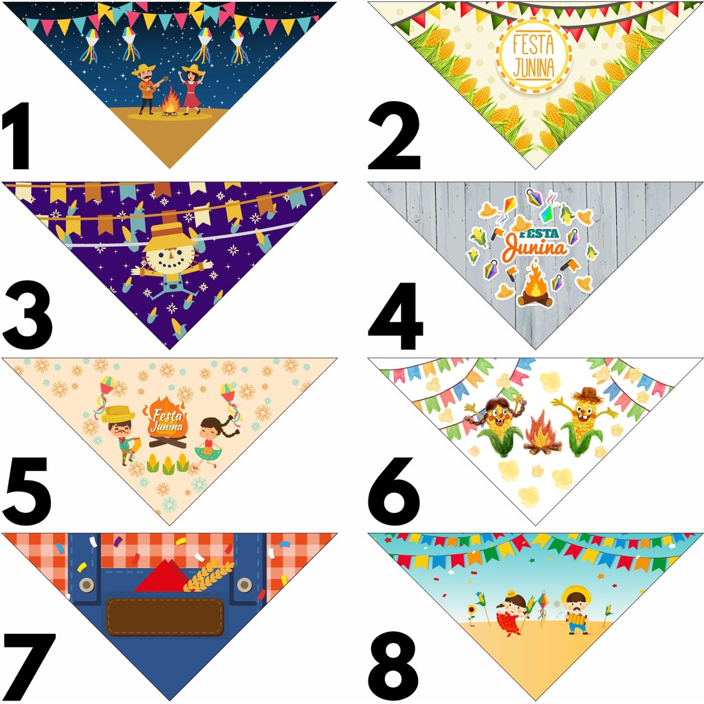 50 Bandanas P M G, 15 P, 25 M, 10 G, Com Viés Festa Junina Estampas Variadas Pet Shop Dog