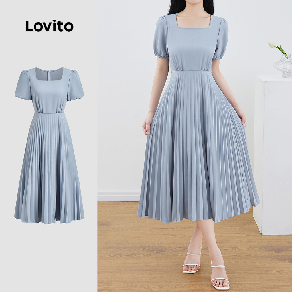 Lovito Vestido elegante liso drapeado para mulheres L132ED405 - Women Clothes