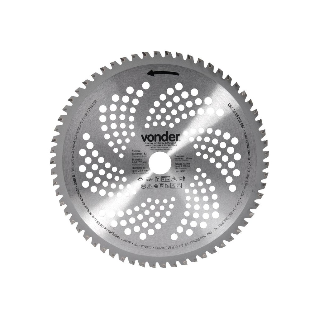 Lâmina circular com vídea 255mmx25,4mm 62 dentes VONDER em Oferta na Shopee