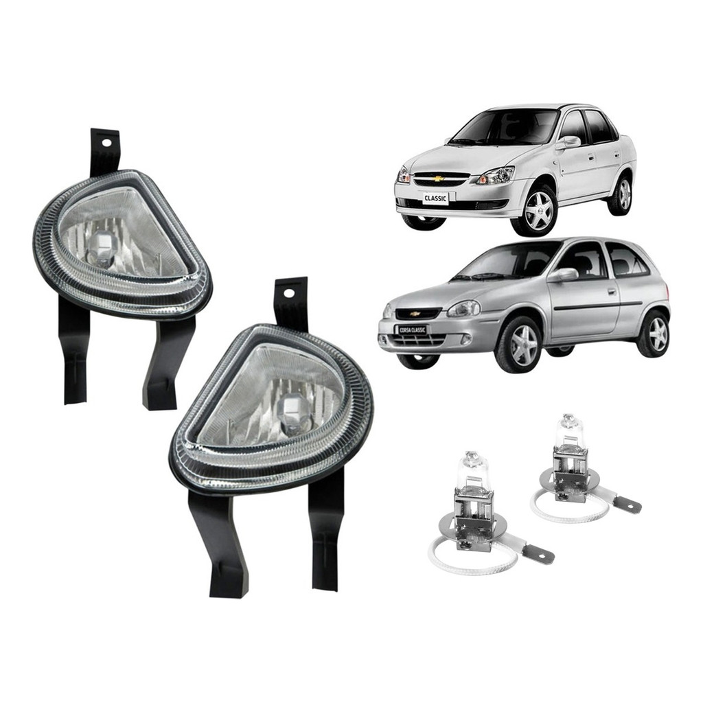 KIT PAR FAROL AUXILIAR CORSA 2000 A 2010 / CLASSIC 2003 A 2010 + LÂMPADA H3 HALÓGENA em Oferta na Shopee