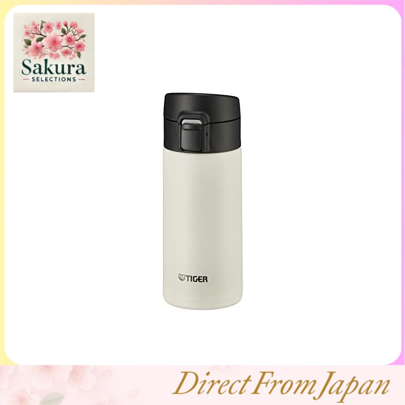 TIGER Vacuum Flask (360ml) - One Touch Lightweight Stainless Steel Bottle with Vacuum Insulation for Hot and Cold Retention - White Model MKA-K036WK