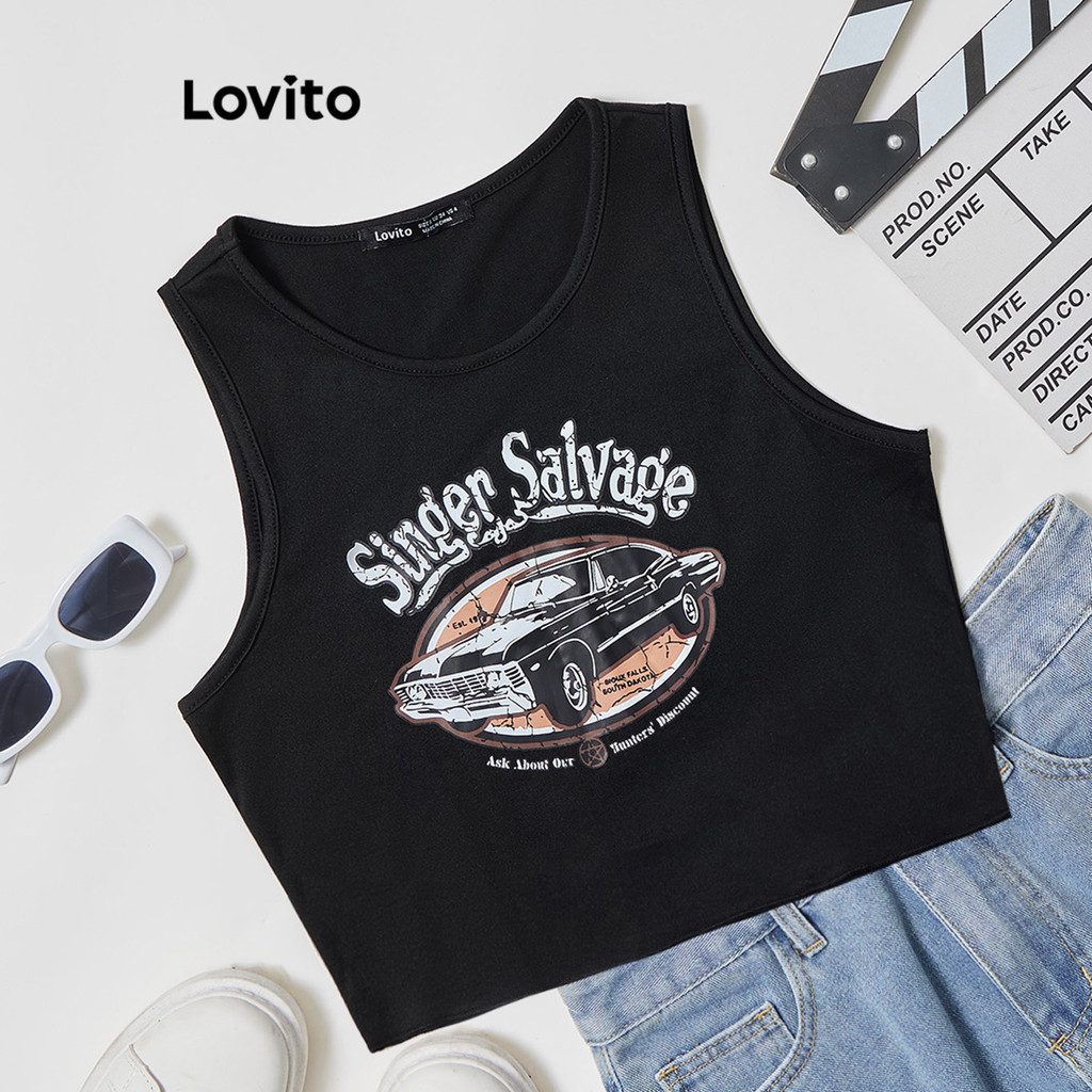 Lovito Regata Casual Com Estampa De Letras Regata Para Mulheres L95ED889 - Women Clothes