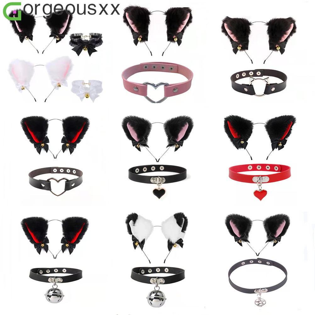Bonito Gato Orelha Peludo Bandana Para Mulheres Menina Sexy Gargantilha De Couro Cosplay Acessórios De Festa De Hallowee