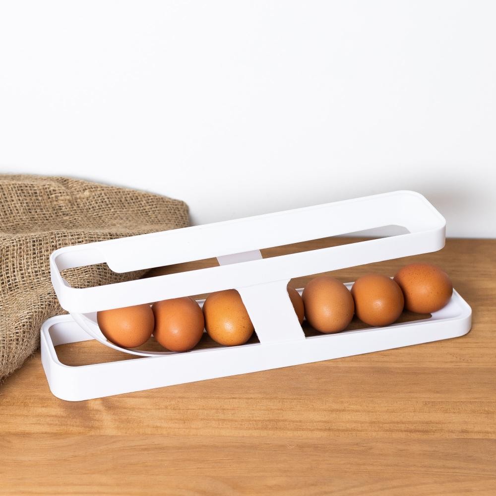 Porta Ovos Lyor em Plástico com Rolamento Automático Branco - Home & Living